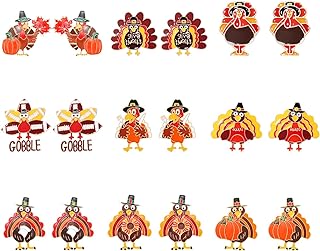 Vogueknock 9 Pairs Thanksgiving Turkey Earrings Ear Stud Earrings Set Thanksgiving Gifts for Women Girls
