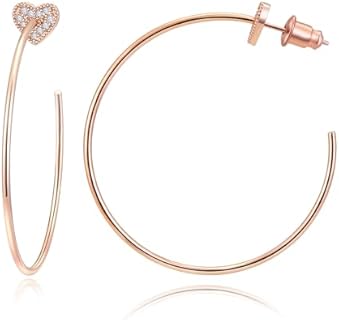 Large Hoop Earrings for Women - 14K Real Gold Plated with 925 Sterling Silver Post Big Thin Hoop Earrings - Hypoallergenic & Lightweight Hoops Earrings with Cubic Zirconia Heart for Women Girls,Statement Jewelry Gift