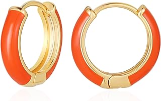 Lourny Small Hoop Earrings for Women, 18K Gold Plated Hypoallergenic Cute Enamel Huggie Earring Gifts for Girls