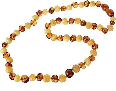 Lobster Clasp Baltic Amber Bead Necklace - Ball Chain - Genuine Baltic Amber - Ideal for Men and Women - Round/Milky and Cognac Design