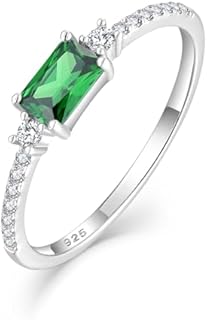 Created Amethyst Solitaire Engagement Ring in 925 Sterling Silver, Rectangular Design, Stackable, Size 5-10 for Women