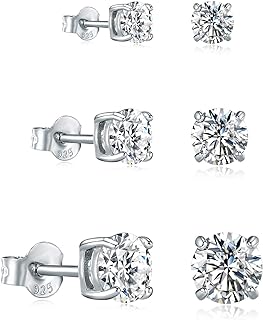 Unisex Moissanite Stud Earrings with Push Back, Radiating in White Gold Plated Sterling Silver - Alluring Elegance for Sensitive Ears