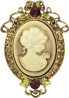 Gyn&Joy Antique Gold Tone Light Golden Topaz Rhinestones Cameo Woman Brooch Pin BZ091G