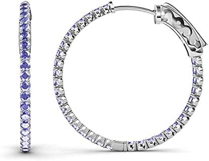 Elegant 14K White Gold Tanzanite Hoop Earrings with Secure Hidden-Snap-Posts - Inside-Out Design