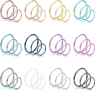 Drperfect 36Pcs 20G Nose Ring Hoop for Women Men 316L Stainless Steel Helix Tragus Lip Septum Ring Cartilage Earring Hoop Piercing Jewelry