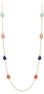 FAMARINE Multicolor Resin Beaded Chain Long Scatter Necklace Bracelet Earrings for Girls Women, Red Blue Green Orange