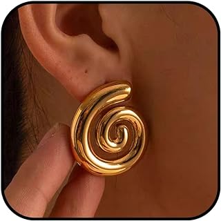 Gold Spiral Earrings for Women Chunky Gold Earrings Trendy Big Gold Geometric Stud Earrings Vintage Gold Statement Earrings Dainty Gold Jewelry for Women Girls