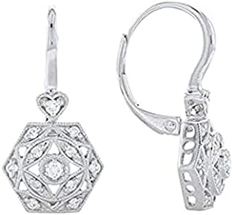 0.20 CT Round Cut Created Diamond Vintage Milgrain Drop & Dangle Earrings 14K White Gold Plated 925 Sterling Silver