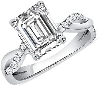 Fancy Cut 2-6 Carat Moissanite Pave Engagement Ring with 1/4 Carat Diamond in 14k White Gold - Sizes 4-11