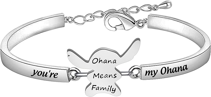 KUIYAI Ohana Hawaiian Bangle Bracelet with Box Chain and Spring Ring Clasp, Embellished with Brass Gems - Ideal Family and BFF Jewelry Gift