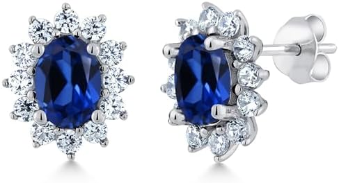 Women's Sterling Silver 925 Princess Diana-Inspired Oval Stud Earrings with 7X5MM Gemstone Birthstone and Push Back Closure - Classic Elegance for Anniversary, Wedding, Birthday