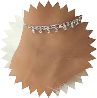 Rhinestone Anklet with Lobster Claw Clasp and Box Chain for Women Teens, Sttiafay Beach Style Crystal Heart Summer Sandal Chain