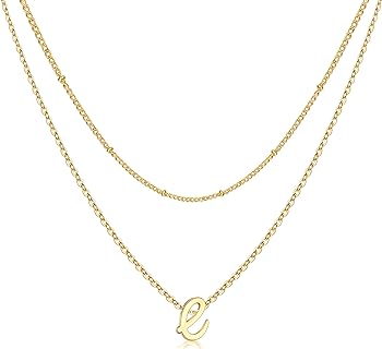 14k Gold Plated Layered Initial Necklace with Ball Chain by Yoosteel for Women and Girls - Personalized Monogram Design, Hypoallergenic