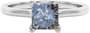 Salt and Pepper Diamond Engagement Ring - 1.5CT Princess Cut for Women in 925 Sterling Silver/10K/14K/18K White Gold Options, Classically Designed for Elegance