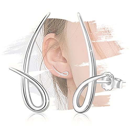 Minimalist Stud Earrings for Women - Sterling Silver Ear Climber Earrings Lightweight Simple Post Earrings Cartilage Curved Bar Earrings Fashion Earrings for Sensitive Ears Gifts for Valentine's Day