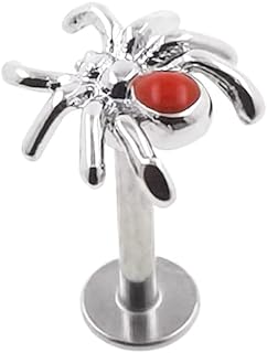 Excepro Unisex 316L Surgical Stainless Steel Spider Nose Ring with Cubic Zirconia Gem and 16G Gauge - Comfortable, Hypoallergenic Labret Lip Ring