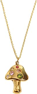 14k Gold Plated Cute Mushroom Bead Necklace with Zircon Gems on a Cable Chain for Women & Girls, unique and charming design