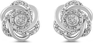 Amazon Essentials Sterling Silver Diamond 7 Stones Cluster Flower Stud Earrings (previously Amazon Collection)