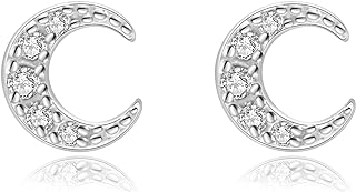Crescent Moon Stud Earrings for Women 925 Sterling Silver CZ Cartilage Earring Mini Dainty Cubic Zirconia Diamond Piercing Jewelry