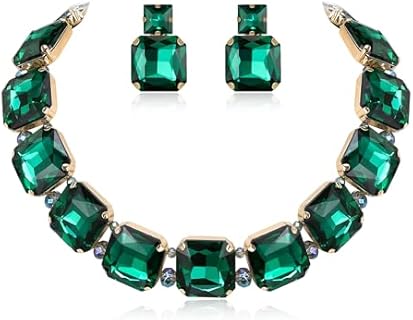 Dazzling Square Crystal Necklace and Earring Set with Lobster Clasp for Elegant Brides and Women, Rhinestone Design