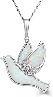 Lobster-Claw Clasped Sterling Silver Dove Pendant Necklace with Diamond Accents and Created Opal on Rolo Chain - Elegant Jewelry Gift for Women