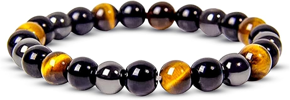 Men's Bead Bracelet - 8mm Tiger Eye Beads, Black Obsidian, Hematite