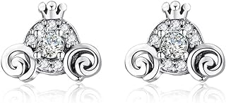 Push-Back Pumpkin Stud Earrings with Cubic Zirconia for Women - Sterling Silver Cinderella-Themed Design