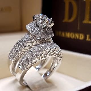 Luxury 925 Sterling Silver Bridal Rings Sets AAA Cubic Zirconia CZ Full Diamond Engagements Rings Wedding 2 Pcs Promise Anniversary White Gold Rings for Women Jewelry Gift
