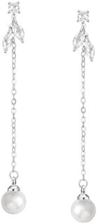 SWEETV 14k Gold Plated Pearl Drop Earrings, Pearl Earrings for Women, Pearl Wedding Bridal Earrings for Brides Bridesmaids,Prom Jewelry Gifts