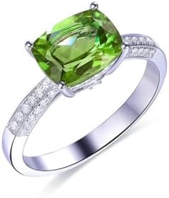 925 Sterling Silver Peridot Stackable Ring, Cushion Cut, Size 7 - Perfect Gift for Mother's Day, Valentine's Day or Engagements