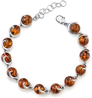 Genuine Baltic Amber Spiral Tennis Bracelet, Sterling Silver Box Chain with Lobster Claw Clasp, 7.5 Inches