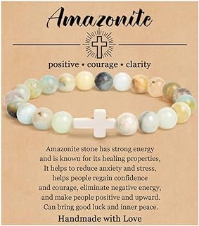 Unisex Christian Cross Natural Stone Bead Bracelet in Zinc - Faith-Inspired Stretch Design For Spiritual Healing
