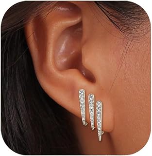 FANZE Dainty Earrings Cubic Zirconia, Claw Earrings, Gold Earrings for Women, Huggie Earrings Gold Studs Earrings for Women
