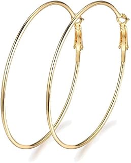 Dainty 80mm 14K Yellow Gold Silver Big Large Hoop Earrings For Women Girls Sensitive Ears Fashion Round Circle Huggie Hypoallergenic Hoops Minimalist Hooped Jewelry Gifts Bff Birthday