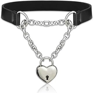 Alona Magic Goth Choker Necklaces for Women, Black Choker and Heart Padlock Day Collar with Key, Black PU Leather Choker Collar for Women