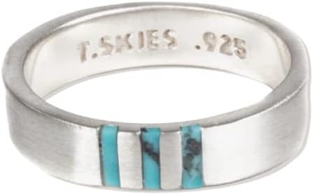 Sleek Sterling Silver Men's Ring with Created Turquoise in Trinity Design