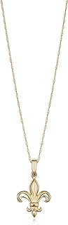 14k Yellow Gold Fleur De Lis Pendant Rope Chain Necklace (18 inch)
