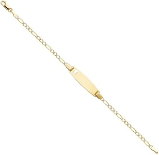 14k Gold 2.6mm Figaro 3 Plus 1 Links With Rhodium Pave Chain Baby Oval ID With Love Heart Bracelet Jewelry for Women