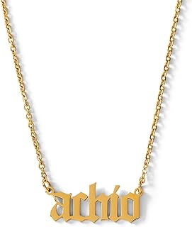 18K Gold-Plated Alpha Chi Omega Necklace with Omega Chain, Luxury Sorority Gifts for Women, Stainless Steel, Old English Font Design Pendant