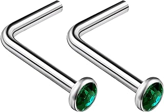 BanaVega Surgical Steel L Shaped Nose Ring 7mm Flesh tiny Nostril Crystal Stud Piercing Jewelry - See More Colors