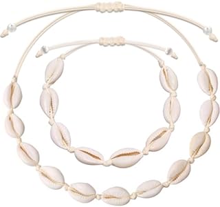 Pearl Shell Necklace Choker for Women Girls Handmade Puka Seashell Necklace Jewelry Hawaiian Beach Necklace Bracelet Set