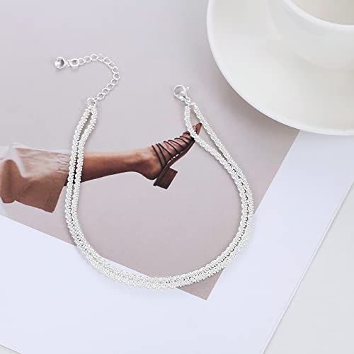 Moodear Ankle Bracelets for Women，Gold/Silver Layered Waterproof Adjustable Anklet for Women Glitter Gold Plated Anklets Silver Layered Moon Pendant Anklet Summer Beach Anklet for Women Anklet Set