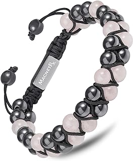 MagnetRX Women's Magnetic Bead Bracelet in Rose Quartz Hematite Crystal with Stainless Steel Clasp, Casual-Chic Design for Heartfelt Gifts