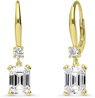 BERRICLE Sterling Silver Solitaire 3.4 Carat Emerald Cut Cubic Zirconia CZ Anniversary Leverback Dangle Drop Earrings for Women