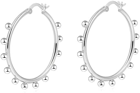 VIROMY 14K Gold Plated Lightweight Chunky Open Hoop Earrings for Women with Latch Back Closure, Hypoallergenic Brass Material, Silver Finish - Made in USA