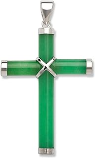 JewelryWeb Sterling Silver Jade Cross Necklace - Green Jade Cross Pendant - Onyx Cross - Authentic Jade Turquoise Onyx Cross - Religious Jade Necklace