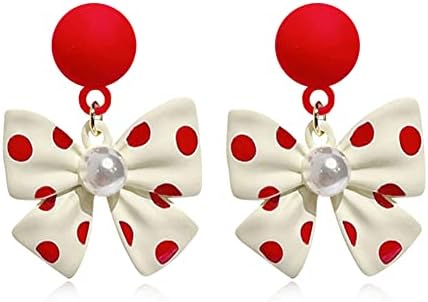 French Wire Clasp Minnie Mouse Dangle Earrings - Alloy Chain, Drop Design, for Women and Girls - Retro Polka Dot Bow-Inspired
