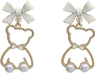 Cute Bow Earrings Little Bear Drop Earrings Pearl Stud Earrings Sweet Wedding Jewelry Birthday Gift for Women