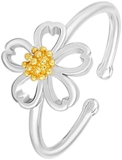 Hawaiian Daisy Flower Cute Sterling Silver Engagement Open Sunflower Toe Rings Dainty Adjustable Gold Plated Finger Promise Statement Love Heart Minimalist Ring Gifts for Birthday Women Teen Girls