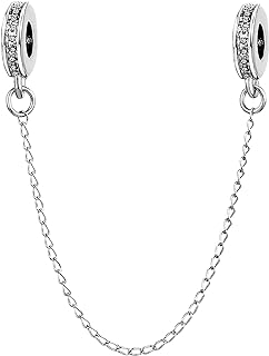 Women Girls Sparkling Crystal Safety Chain Spacer Charms Compatible With Pandora Charms Bracelets